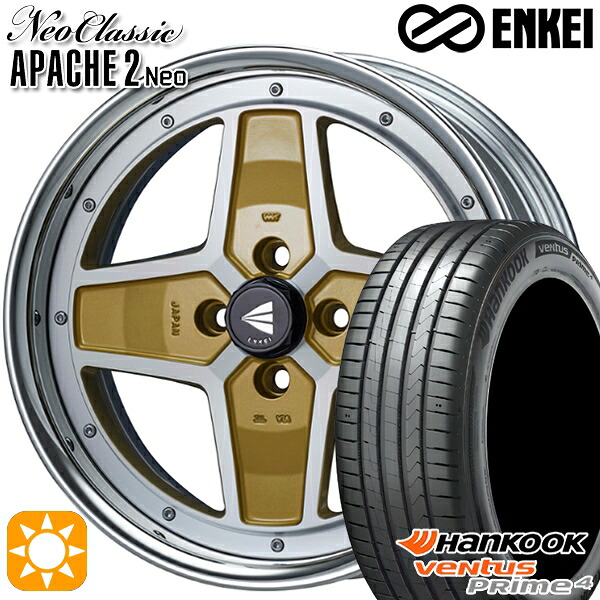 【取付対象】195/55R16 87V ハンコック veNtus PRime4 K135 ENKEI ネオクラシック アパッチ2 ネオ [Hi Disk] マシニングゴールド 16インチ 6.0J 4H100 サマータイヤホイールセット