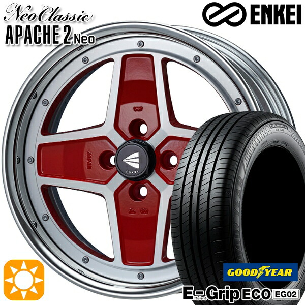 【取付対象】アクア デミオ ノート 195/55R16 87V グッドイヤー エフィシェントグリップ EG02 ENKEI ネオクラシック アパッチ2 ネオ [Hi Disk] マシニングレッド 16インチ 6.0J 4H100 サマータイヤホイールセット