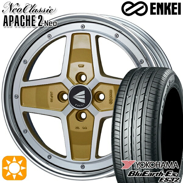 【取付対象】マツダ2 ノート 195/55R16 87V ヨコハマ ブルーアース ES32 ENKEI ネオクラシック アパッチ2 ネオ [Lo Disk] マシニングゴールド 16インチ 6.0J 4H100 サマータイヤホイールセット ｜エムオートギャラリー
