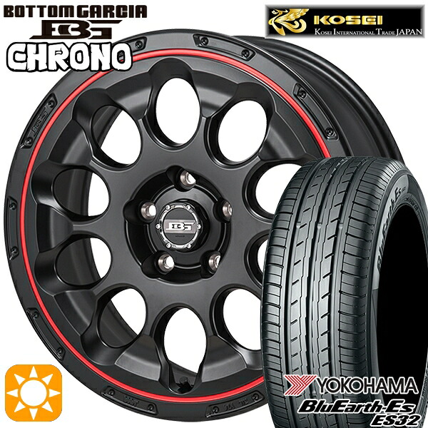【取付対象】エクストレイル アテンザ 225/55R17 97W ヨコハマ ブルーアース ES32 コーセイ ボトムガルシア クロノ セミグロスブラック/レッドリム 17インチ 7.0J 5H114.3 サマータイヤホイールセット ｜エムオートギャラリー