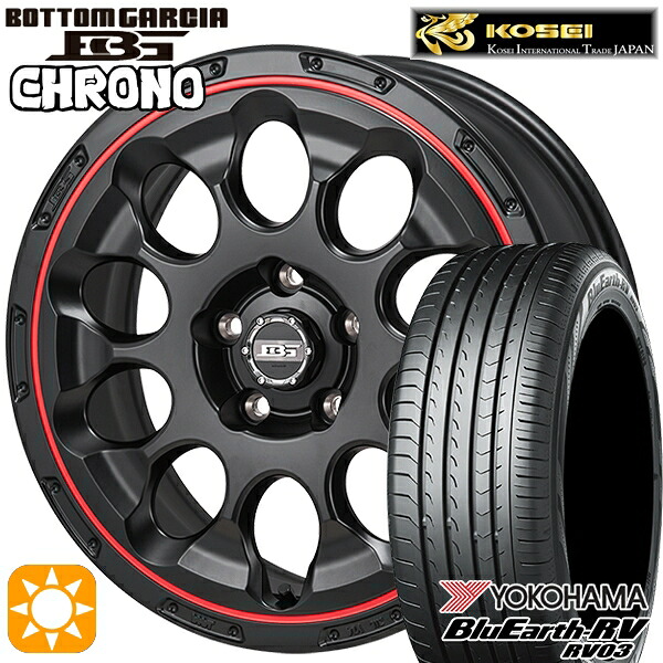 【取付対象】エクストレイル フォレスター 225/60R17 99H ヨコハマ ブルーアース RV03 コーセイ ボトムガルシア クロノ セミグロスブラック/レッドリム 17インチ 7.0J 5H114.3 サマータイヤホイールセット