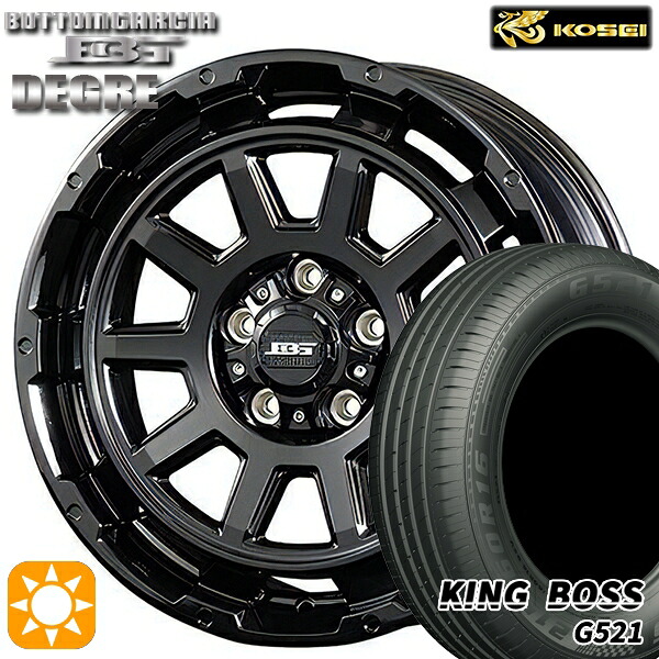 【取付対象】205/60R16 92V キングボス G521 コーセイ ボトムガルシア ディグレ グロッシーブラック 16インチ 6.5J 5H114.3 サマータイヤホイールセット