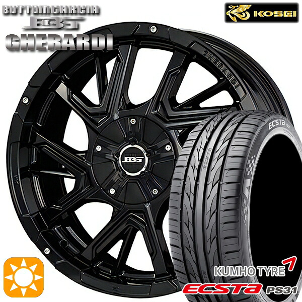 【取付対象】エスティマ ヤリスクロス 215/60R16 95V クムホ エクスタ PS31 コーセイ ボトムガルシア ゲラルディ グロッシーブラック 16インチ 7.0J 5H114.3 サマータイヤホイールセット