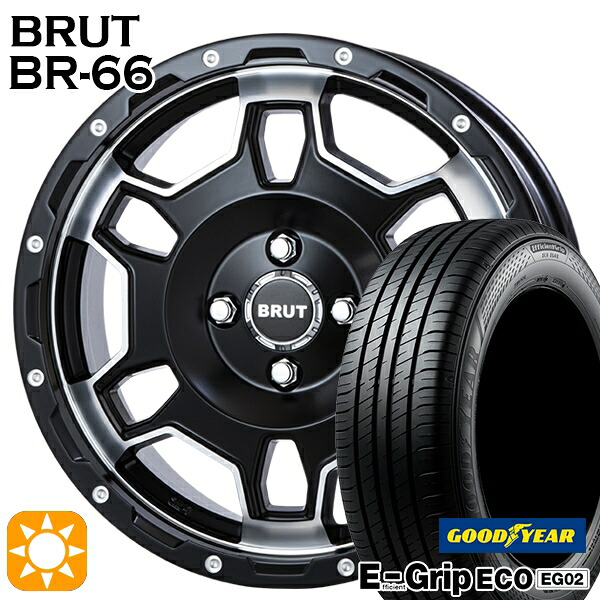 【取付対象】ライズ ロッキー 195/65R16 92V グッドイヤー エフィシェントグリップ EG02 BRUT ブルート BR-66 ミリタリーブラック 16インチ 6.5J 4H100 サマータイヤホイールセット