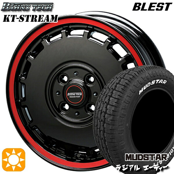 【取付対象】145/80R12 80/78N (145R12 6PR 相当) LT マッドスター ラジアル A/T ホワイトレター ブレスト バーンズテック KTストリーム ブラックレッドライン 12インチ 4.0J 4H100 サマータイヤホイールセット |エムオートギャラリー