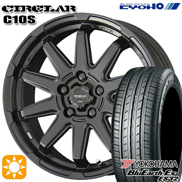 【取付対象】215/45R17 91V XL ヨコハマ ブルーアース ES32 KYOHO サーキュラー C10S マットブラック 17インチ 7.0J 5H114.3 サマータイヤホイールセット
