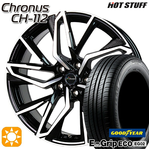 【取付対象】80ノア/ヴォクシー 195/65R15 91H グッドイヤー エフィシェントグリップ EG02 HotStuff ホットスタッフ クロノス CH-112 15インチ 6.0J 5H114.3 +53 サマータイヤホイールセット
