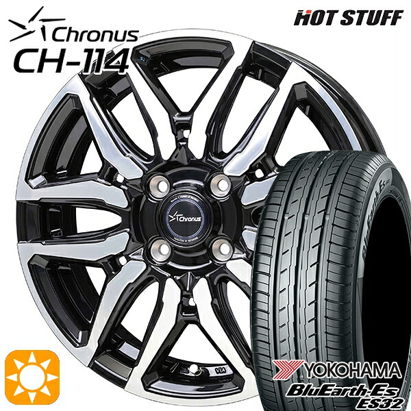 【取付対象】フィット アクア 175/65R15 84S ヨコハマ ブルーアース ES32 ホットスタッフ クロノス CH114 BK/P 15インチ 5.5J 4H100 サマータイヤホイールセット ｜エムオートギャラリー