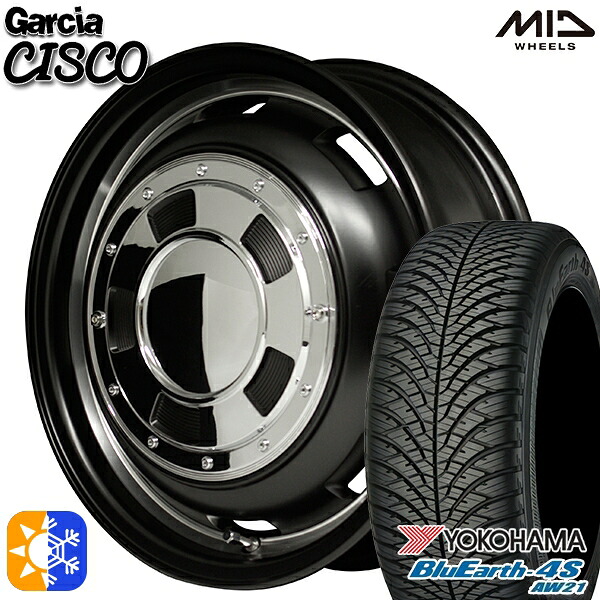 215/70R16 100H ヨコハマ ブルーアース 4S AW21 MID ガルシアシスコ セミグロスブラックリムヴァーレイポリッシュ 16インチ 5.5J 5H139.7 オールシーズンタイヤホイールセット