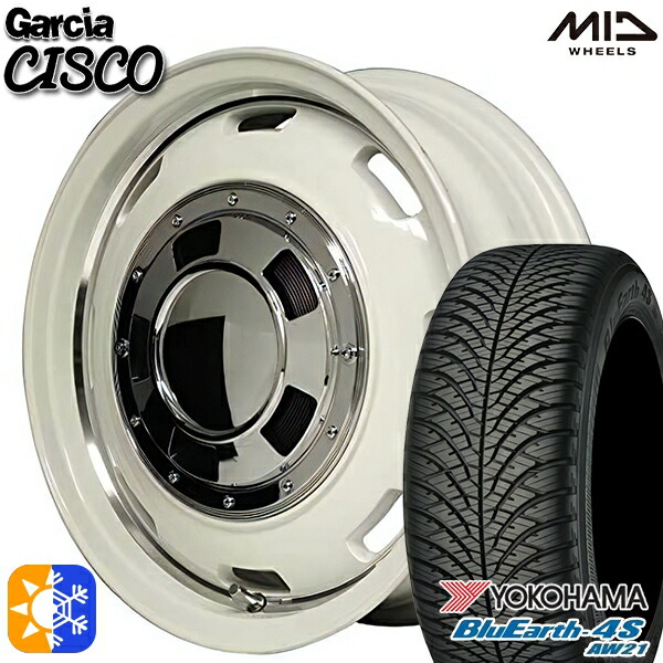 215/70R16 100H ヨコハマ ブルーアース 4S AW21 MID ガルシアシスコ オールドイングリッシュホワイトリムヴァーレイポリッシュ 16インチ 5.5J 5H139.7 オールシーズンタイヤホイールセット
