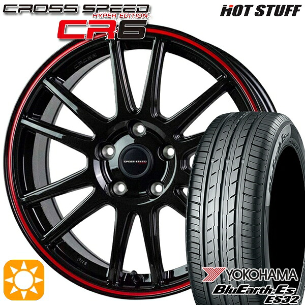 【取付対象】アイシス ノア 215/45R17 91V XL ヨコハマ ブルーアース ES32 HotStuff ホットスタッフ クロススピード CR6 グロスガンメタレッドライン 17インチ 7.0J 5H114.3 サマータイヤホイールセット