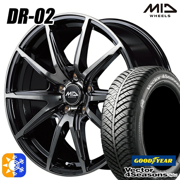 ヴェゼル オデッセイ 215/60R16 95H グッドイヤー ベクター フォーシーズンズ MID シュナイダー DR02 16インチ 6.5J 5H114.3 ブラックポリッシュ＋ブラッククリア オールシーズンタイヤホイールセット