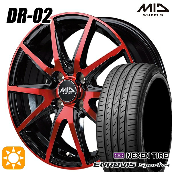【取付対象】165/60R14 75H ロードストーン ユーロビズ Sport 04 MID シュナイダー DR02 ブラックポリッシュ＋レッドクリア 14インチ 4.5J 4H100 サマータイヤホイールセット