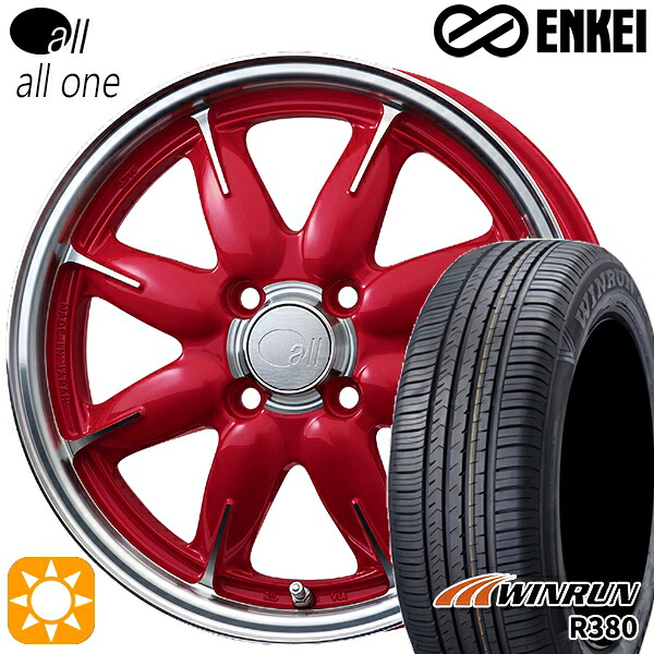 【取付対象】エブリィワゴン 165/60R14 75H ウィンラン R380 ENKEI オール オールワン マシニングキャンディレッド 14インチ 5.0J 4H100 サマータイヤホイールセット
