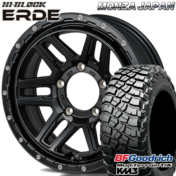 【取付対象】[5本セット]ジムニーシエラ LT225/75R16 115/112Q RBL BFグッドリッチ マッドテレーン T/A KM3 モンツァ ハイブロック エルデ サテンブラック/ミーリング 16インチ 6.0J 5H139.7 サマータイヤホイールセット