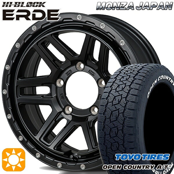 【取付対象】ジムニー 175/80R16 91S トーヨー オープンカントリーA/T3 ホワイトレター モンツァ ハイブロック エルデ サテンブラック/ミーリング 16インチ 5.5J 5H139.7 サマータイヤホイールセット ｜エムオートギャラリー 94,270円