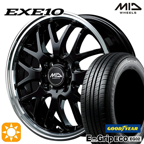 【取付対象】アクア ヤリス 195/50R16 84V グッドイヤー エフィシェントグリップ EG02 MID ヴァーテックワン EXE10 グロッシーブラック/リムポリッシュ 16インチ 6.0J 4H100 サマータイヤホイールセット