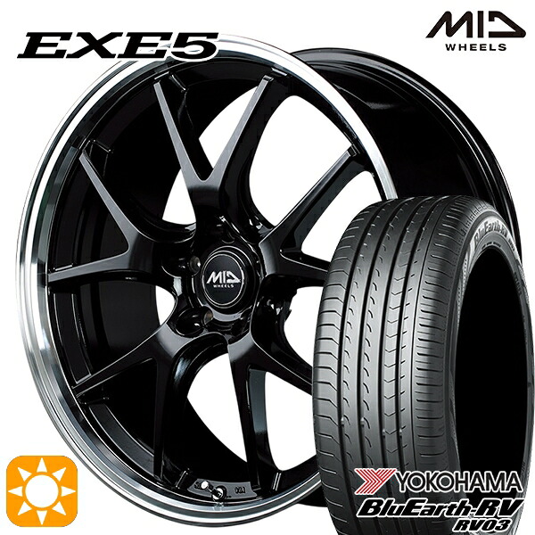 【取付対象】アルファード ヴェルファイア 245/40R19 98W XL ヨコハマ ブルーアース RV03 MID ヴァーテックワン EXE5 グロッシーブラック/リムポリッシュ 19インチ 8.0J 5H114.3 サマータイヤホイールセット