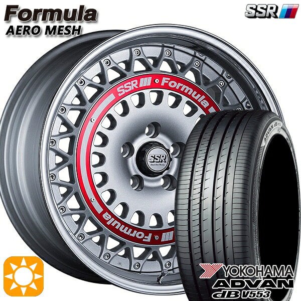 【取付対象】アクセラ アテンザ 215/45R18 93W XL ヨコハマ アドバンデシベル V553 SSR フォーミュラ エアロメッシュ シルバー/レッドリング 18インチ 7.0J 5H114.3 サマータイヤホイールセット |エムオートギャラリー