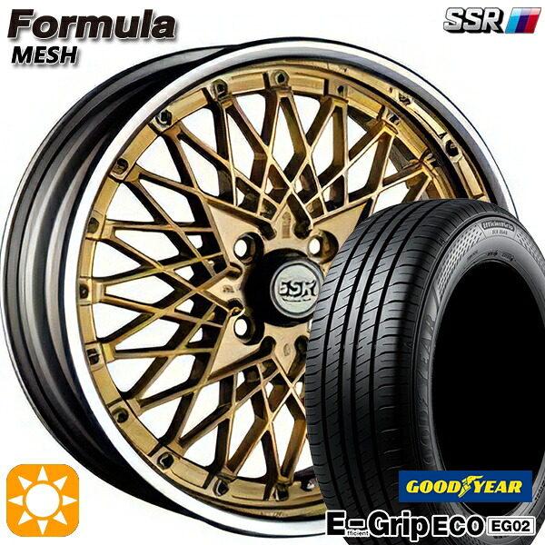 【取付対象】アクア デミオ ノート 195/55R16 87V グッドイヤー エフィシェントグリップ EG02 SSR フォーミュラ メッシュ FMゴールド 16インチ 6.0J 4H100 サマータイヤホイールセット