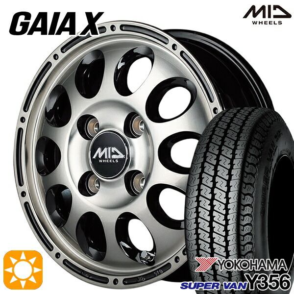 【取付対象】軽トラ 145/80R12 80/78N ヨコハマ スーパーバン Y356 MID ガイアクロス 12インチ 3.5J 4H100 ブラックポリッシュ/ブラッククリア サマータイヤホイールセット ｜エムオートギャラリー