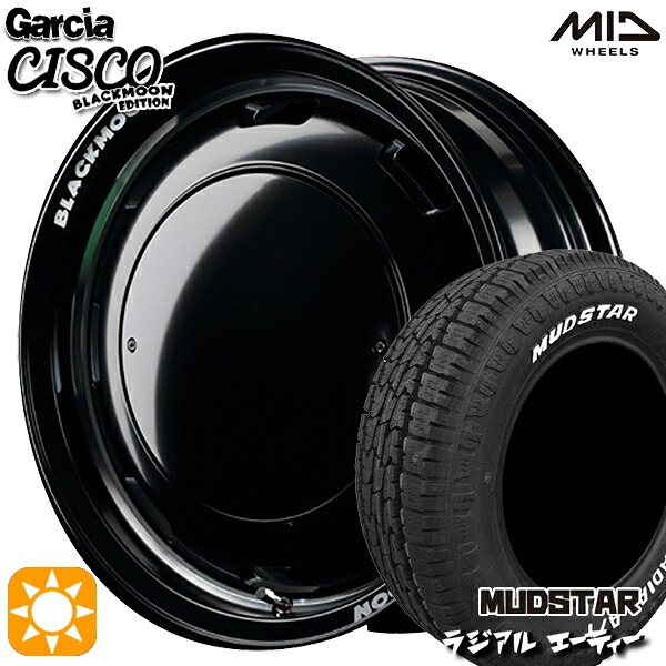 【取付対象】アゲトラ 165/65R14 79S マッドスター ラジアル A/T ホワイトレター MID ガルシアシスコブラックムーン ブラック 14インチ 4.5J 4H100 サマータイヤホイールセット ｜エムオートギャラリー