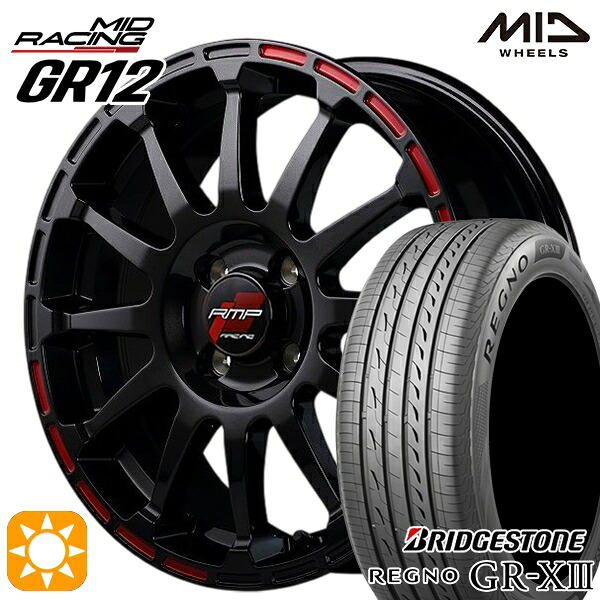 【取付対象】アクア デミオ ノート 195/55R16 91V XL ブリヂストン レグノ GR-X3 MID RMPレーシング GR12 クリスタルブラック/ストロボレッド 16インチ 6.0J 4H100 サマータイヤホイールセット |エムオートギャラリー