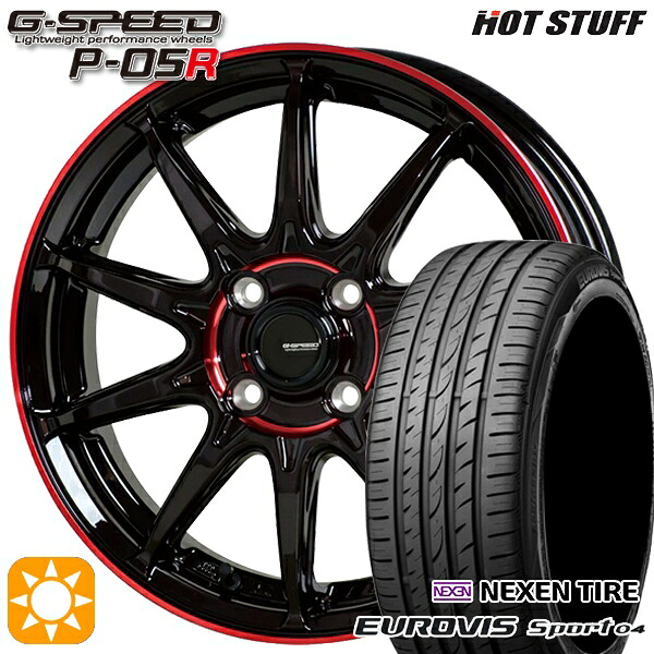 【取付対象】165/60R14 75H ロードストーン ユーロビズ Sport 04 HotStuff ジースピード P-05R ブラックレッドクリア 14インチ 4.5J 4H100 サマータイヤホイールセット ｜エムオートギャラリー