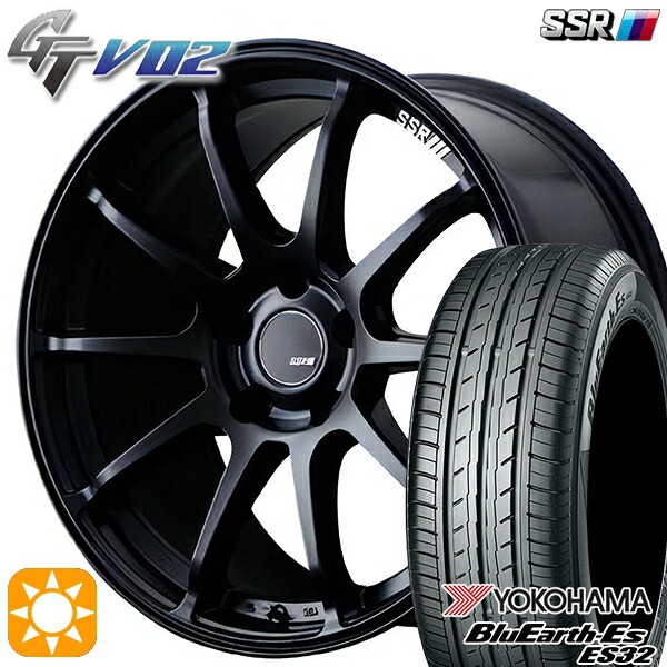 【取付対象】205/40R17 84V XL ヨコハマ ブルーアース ES32 SSR GTV02 フラットブラック 17インチ 7.0J 4H100 サマータイヤホイールセット