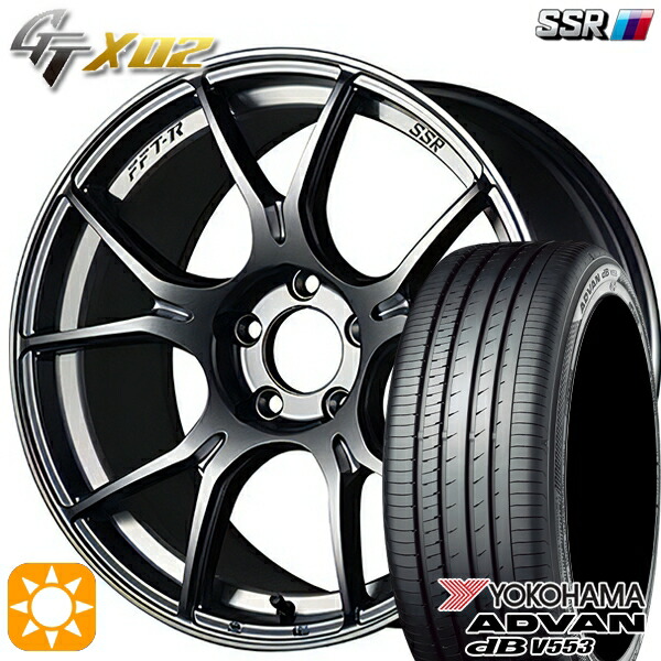 【取付対象】アクア デミオ ノート 195/55R16 87V ヨコハマ アドバンデシベル V553 SSR GTX02 ダークシルバー 16インチ 6.5J 4H100 サマータイヤホイールセット