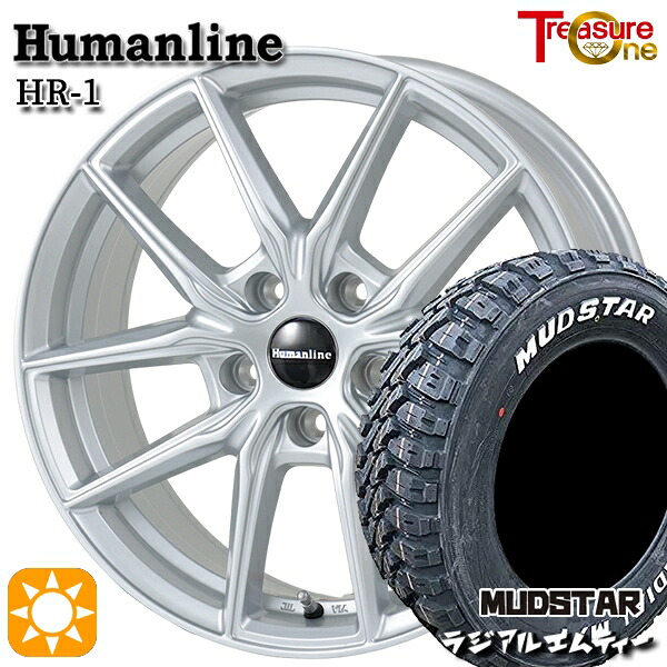 【取付対象】デリカD5 215/70R16 100T マッドスター ラジアル M/T ホワイトレター トレジャーワン ヒューマンライン HR1 シルバー 16インチ 6.5J 5H114.3 サマータイヤホイールセット