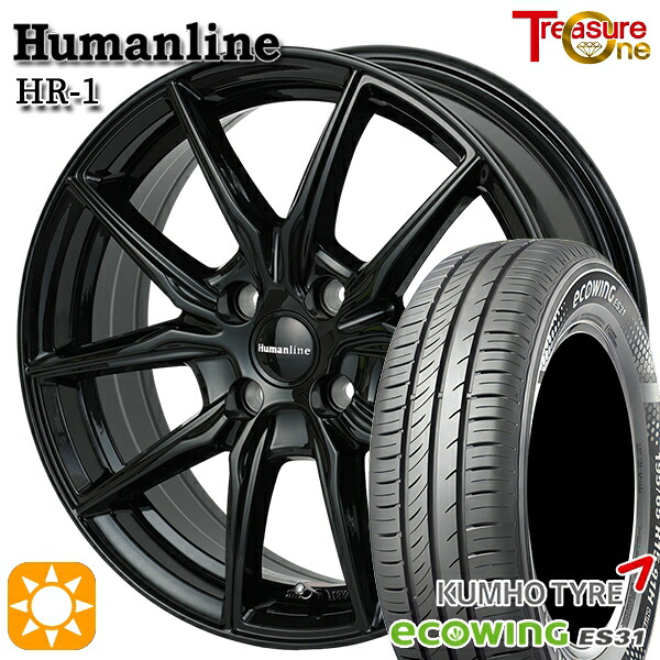 【取付対象】アクア 175/65R15 84H クムホ エコウィング ES31 トレジャーワン ヒューマンライン HR1 ブラック 15インチ 5.5J 4H100 +43 サマータイヤホイールセット