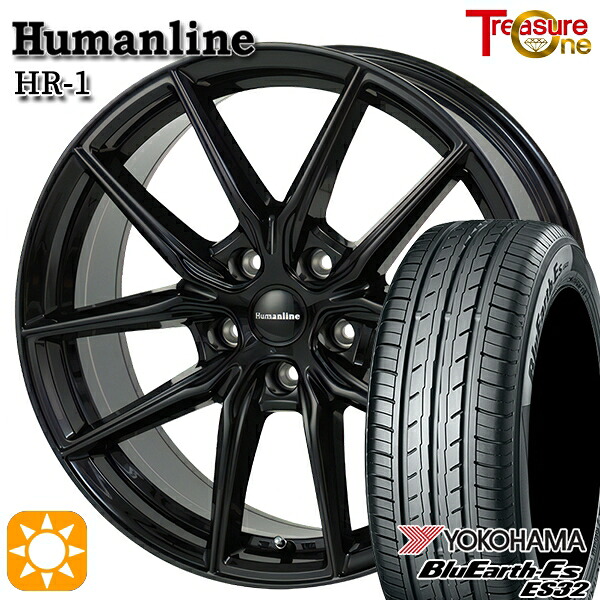 【取付対象】プリウスα ストリーム 205/60R16 92H ヨコハマ ブルーアース ES32 トレジャーワン ヒューマンライン HR1 ブラック 16インチ 6.5J 5H114.3 サマータイヤホイールセット