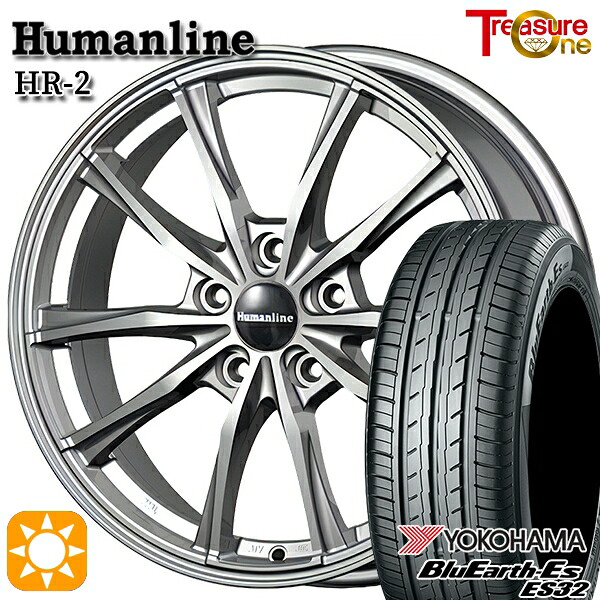 【取付対象】エクストレイル フォレスター 225/60R17 99H ヨコハマ ブルーアース ES32 トレジャーワン ヒューマンライン HR2 ダークグレー 17インチ 7.0J 5H114.3 サマータイヤホイールセット