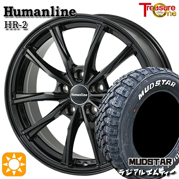 【取付対象】ハリアー エクストレイル 225/65R17 102T マッドスター ラジアルM/T トレジャーワン ヒューマンライン HR2 ブラック 17インチ 7.0J 5H114.3 サマータイヤホイールセット 70,015円
