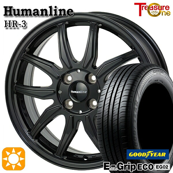 【取付対象】フィット アクア 175/70R14 84S グッドイヤー エフィシェントグリップ EG02 トレジャーワン ヒューマンライン HR3 ブラック 14インチ 5.5J 4H100 サマータイヤホイールセット