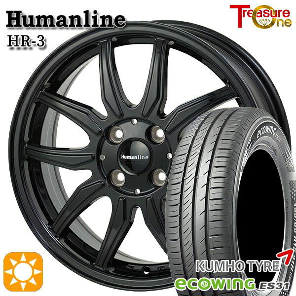 【取付対象】フィット デミオ 175/65R14 82T クムホ エコウィング ES31 トレジャーワン ヒューマンライン HR3 ブラック 14インチ 5.5J 4H100 サマータイヤホイールセット |エムオートギャラリー