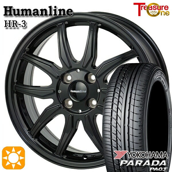 【取付対象】軽トラ 165/55R14C 95/93N ヨコハマ パラダ PA03 トレジャーワン ヒューマンライン HR3 ブラック 14インチ 4.5J 4H100 サマータイヤホイールセット