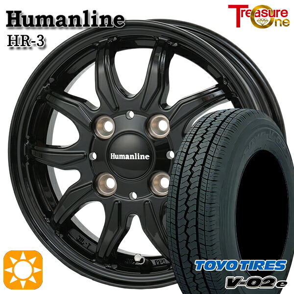 【取付対象】軽トラ 145/80R12 80/78N トーヨー V02E V-02E トレジャーワン ヒューマンライン HR3 ブラック 12インチ 3.5J 4H100 サマータイヤホイールセット