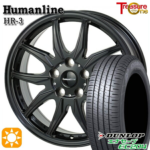 【取付対象】セレナ ラフェスタ 195/60R16 89H ダンロップ エナセーブ EC204 トレジャーワン ヒューマンライン HR3 ブラック 16インチ 6.5J 5H114.3 サマータイヤホイールセット