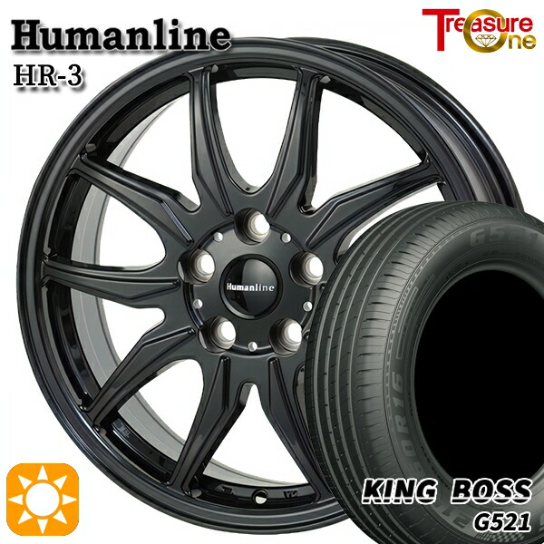 【取付対象】セレナ ラフェスタ 195/60R16 89H キングボス G521 トレジャーワン ヒューマンライン HR3 ブラック 16インチ 6.5J 5H114.3 サマータイヤホイールセット