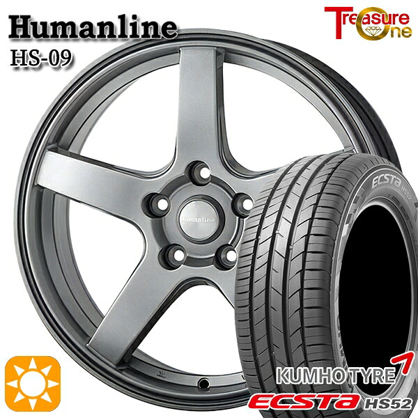 【取付対象】195/55R16 87V クムホ エクスタ HS52 トレジャーワン ヒューマンライン HS09 ダークグレー 16インチ 6.5J 5H100 サマータイヤホイールセット