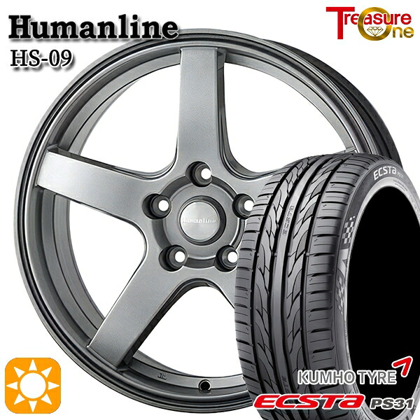 【取付対象】エスティマ ヤリスクロス 215/60R16 95V クムホ エクスタ PS31 トレジャーワン ヒューマンライン HS09 ダークグレー 16インチ 6.5J 5H114.3 サマータイヤホイールセット