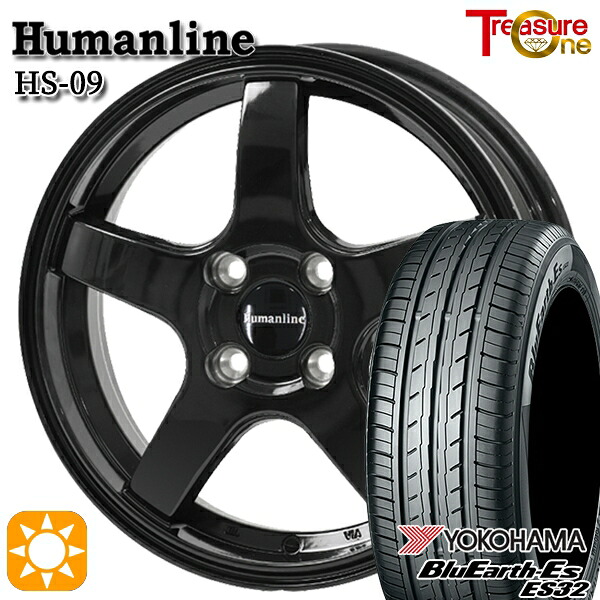 【取付対象】アクア 175/65R15 84S ヨコハマ ブルーアース ES32 トレジャーワン ヒューマンライン HS09 ブラック 15インチ 5.5J 4H100 +43サマータイヤホイールセット |エムオートギャラリー