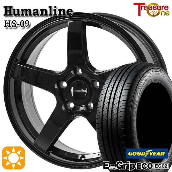 【取付対象】プリウスα ストリーム 205/60R16 92H グッドイヤー エフィシェントグリップ EG02 トレジャーワン ヒューマンライン HS09 ブラック 16インチ 6.5J 5H114.3 サマータイヤホイールセット