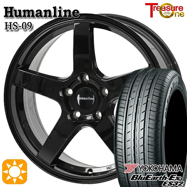 【取付対象】フリードクロスター 185/65R15 88S ヨコハマ ブルーアース ES32 トレジャーワン ヒューマンライン HS09 ブラック 15インチ 6.0J 5H114.3 +45 サマータイヤホイールセット |エムオートギャラリー