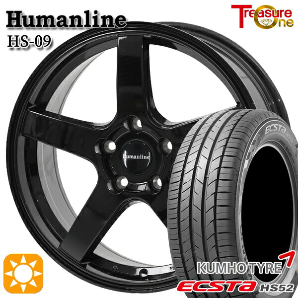 【取付対象】リーフ アクセラ 205/55R16 91V クムホ エクスタ HS52 トレジャーワン ヒューマンライン HS09 ブラック 16インチ 6.5J 5H114.3 サマータイヤホイールセット