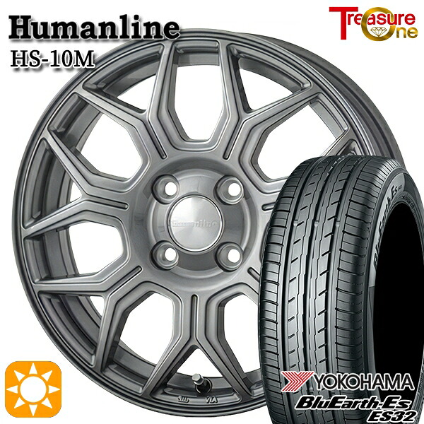 【取付対象】エブリィワゴン 165/60R14 75T ヨコハマ ブルーアース ES32 トレジャーワン ヒューマンライン HS10M　ダークグレー 14インチ 4.5J 4H100 サマータイヤホイールセット