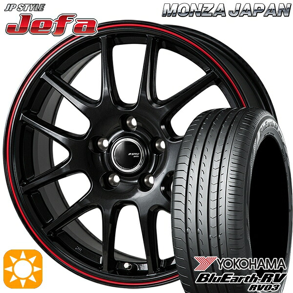 【取付対象】RAV4 エクストレイル 225/60R17 99H ヨコハマ ブルーアース RV03 モンツァ JPスタイル ジェファ パールブラック/レッドライン 17インチ 7.0J 5H114.3 サマータイヤホイールセット