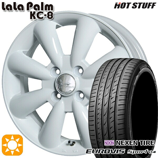 【取付対象】165/60R14 75H ロードストーン ユーロビズ Sport 04 HotStuff ララパーム KC-8 ホワイト 14インチ 4.5J 4H100 サマータイヤホイールセット